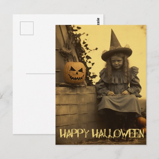 Retro Fotografie spooky Halloween griezelig meisje Briefkaart (Voorkant / Achterkant)