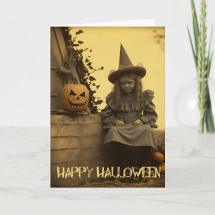 Retro Fotografie spooky Halloween griezelig meisje Feestdagen Kaart