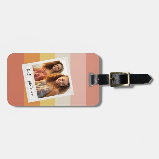 Retro Fotorand met Kleurrijke Koraalstrepen Bagagelabel (Voorkant horizontaal)