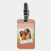 Retro Fotorand met Kleurrijke Koraalstrepen Bagagelabel (Voorkant verticaal)