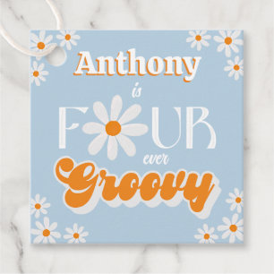 Retro Four Ever Groovy Boys 4e Verjaardag Bedankjes Labels