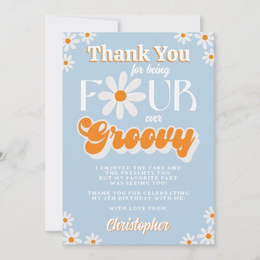 Retro Four Ever Groovy Boys 4e Verjaardag Bedankkaart (Voorkant)