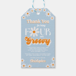 Retro Four Ever Groovy Boys 4e Verjaardag Cadeaulabel