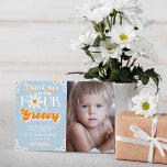 Retro Four Ever Groovy Boys 4e Verjaardag Foto Bedankkaart<br><div class="desc">Zeg dank je in stijl met deze trendy vierde verjaardag dank je kaarten. De formulering van de sjabloon is gemakkelijk te personaliseren en je familie en vrienden zullen opgewonden zijn als ze deze fantastische dank ontvangen.</div>