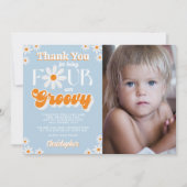 Retro Four Ever Groovy Boys 4e Verjaardag Foto Bedankkaart (Voorkant)