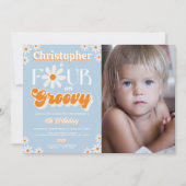 Retro Four Ever Groovy Boys 4e Verjaardag Foto Kaart (Voorkant)