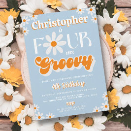 Retro Four Ever Groovy Boys 4e Verjaardag Kaart