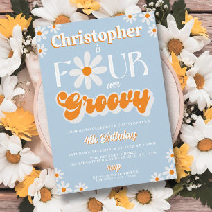 Retro Four Ever Groovy Boys 4e Verjaardag Kaart