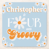 Retro Four Ever Groovy Boys 4e Verjaardag Kartonnen Onderzetters (Voorkant)