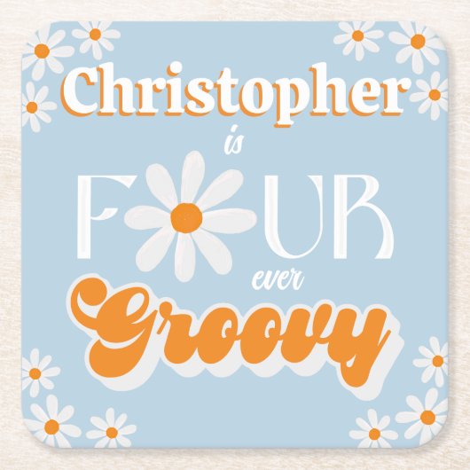Retro Four Ever Groovy Boys 4e Verjaardag Kartonnen Onderzetters (Voorkant)