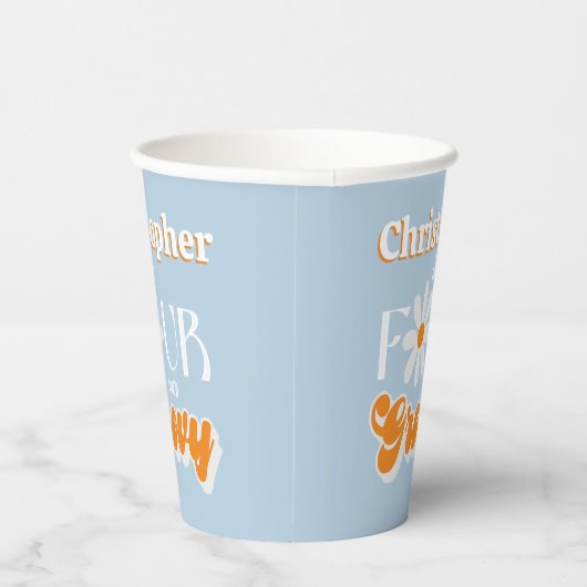 Retro Four Ever Groovy Boys 4e Verjaardag Papieren Bekers (Rechts)