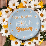 Retro Four Ever Groovy Boys 4e Verjaardag Papieren Bordje<br><div class="desc">Vier in stijl met deze trendy 4th birthday paper borden. Het ontwerp is gemakkelijk te personaliseren met uw eigen formulering en uw familie en vrienden zullen blij zijn wanneer ze deze fantastische partij borden zien. Overeenkomende objecten vindt u in de collectie.</div>