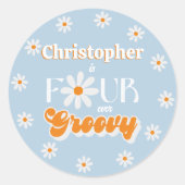 Retro Four Ever Groovy Boys 4e Verjaardag Ronde Sticker (Voorkant)