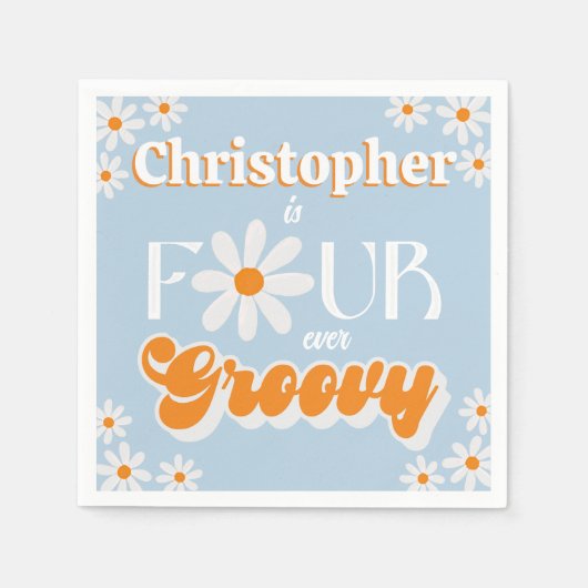 Retro Four Ever Groovy Boys 4e Verjaardag Servet (Voorkant)