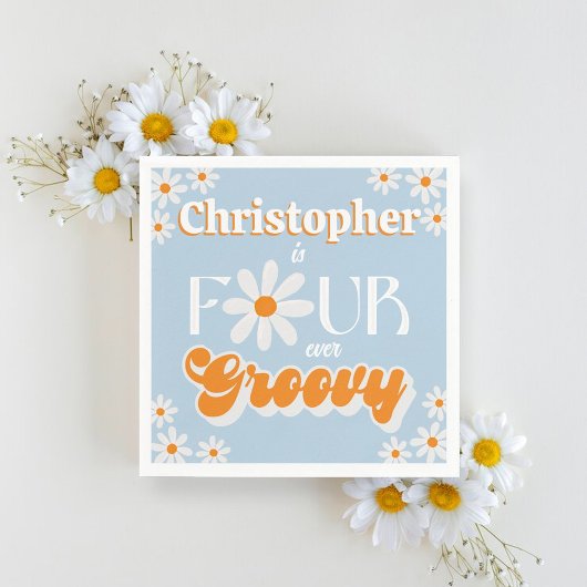 Retro Four Ever Groovy Boys 4e Verjaardag Servet