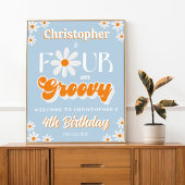 Retro Four Ever Groovy Boys 4e Verjaardag Welkom Poster