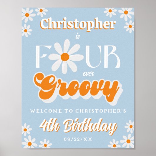 Retro Four Ever Groovy Boys 4e Verjaardag Welkom Poster (Voorkant)