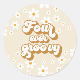 Retro Four Ever Groovy Daisy 4e verjaardag Ronde Sticker