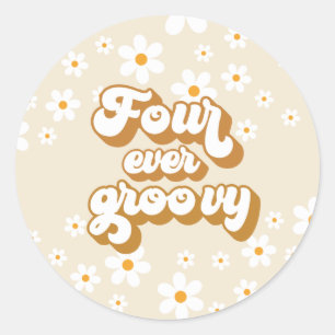 Retro Four Ever Groovy Daisy 4e verjaardag Ronde Sticker