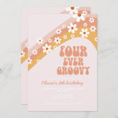 Retro Four Ever Groovy daisy boho 4e verjaardag Kaart (Voorkant / Achterkant)