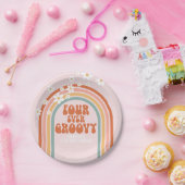 Retro Four Ever Groovy daisy rainbow 4de verjaarda Papieren Bordje (Feest)