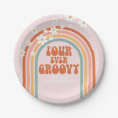 Retro Four Ever Groovy daisy rainbow 4de verjaarda Papieren Bordje (Voorkant)