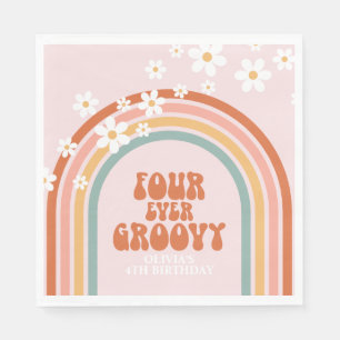 Retro Four Ever Groovy daisy rainbow 4de verjaarda Servet