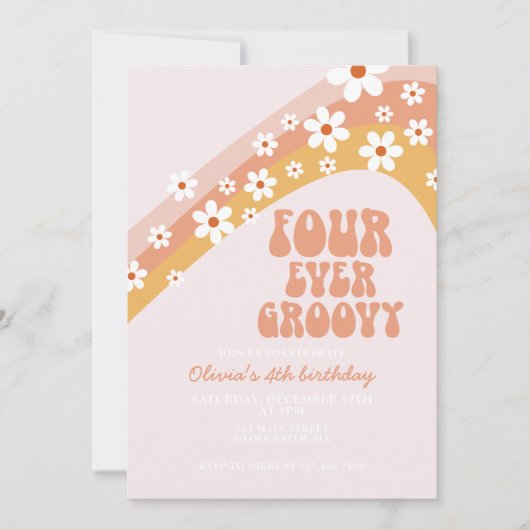 Retro Four Ever Groovy madeliefje boho 4de verjaar Kaart (Voorkant)