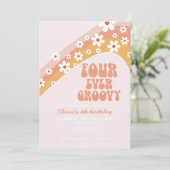 Retro Four Ever Groovy madeliefje boho 4de verjaar Kaart (Staand voorkant)