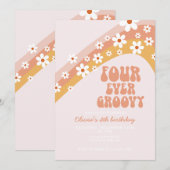 Retro Four Ever Groovy madeliefje boho 4de verjaar Kaart (Voorkant / Achterkant)