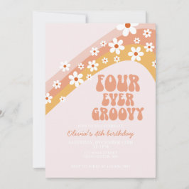 Retro Four Ever Groovy madeliefje boho 4de verjaar Kaart