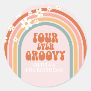 Retro Four Ever Groovy madeliefje regenboog 4de ve Ronde Sticker