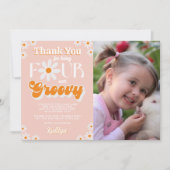 Retro Four Ever Groovy Meisjes 4e Verjaardag Foto Bedankkaart (Voorkant)