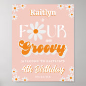 Retro Four Ever Groovy Meisjes 4e Verjaardag Welko Poster (Voorkant)