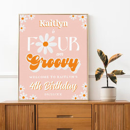 Retro Four Ever Groovy Meisjes 4e Verjaardag Welko Poster