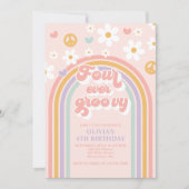 Retro Four Ever Groovy Rainbow 4e verjaardag Kaart (Voorkant)