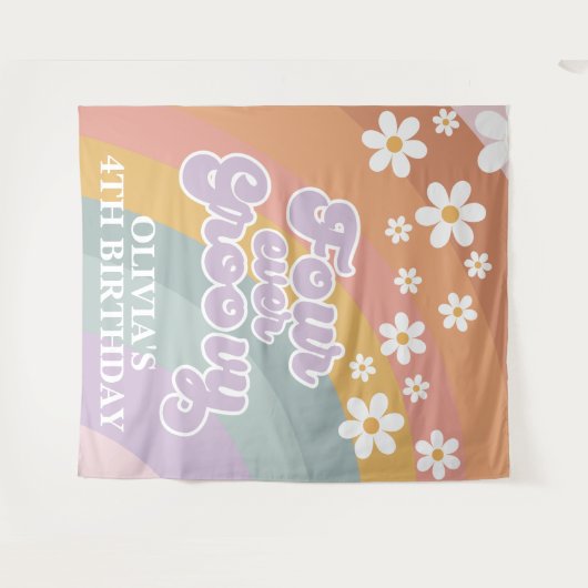 Retro Four Ever Groovy Rainbow Wandkleed (Voorkant (horizontaal))