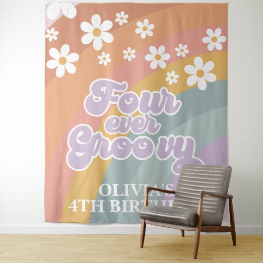 Retro Four Ever Groovy Rainbow Wandkleed (In situ)