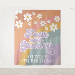 Retro Four Ever Groovy Regenboog Wandkleed