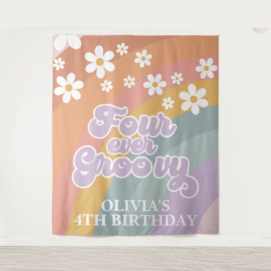 Retro Four Ever Groovy Regenboog Wandkleed (Voorkant)