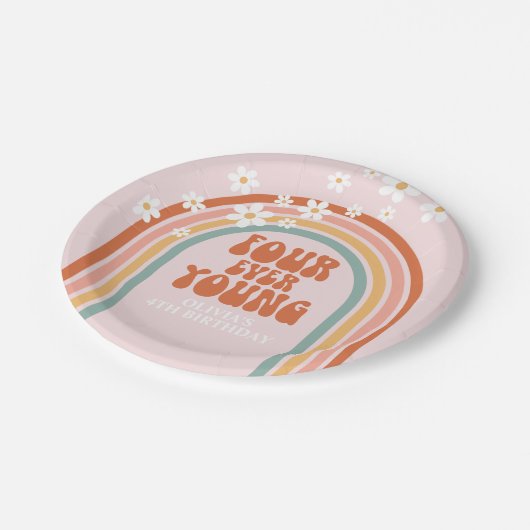 Retro Four Ever Jonge madeliefje 4e verjaardag Papieren Bordje (Gekanteld)