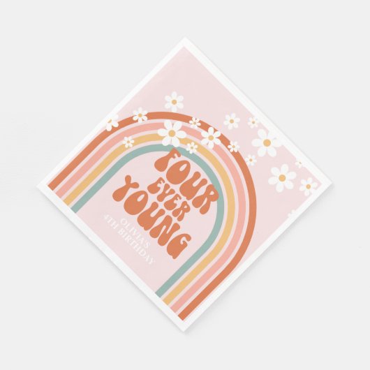 Retro Four Ever Jonge madeliefje 4e verjaardag Servet (Hoek)