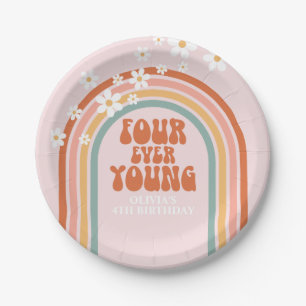 Retro Four Ever Young madeliefje regenboog 4e verj Papieren Bordje
