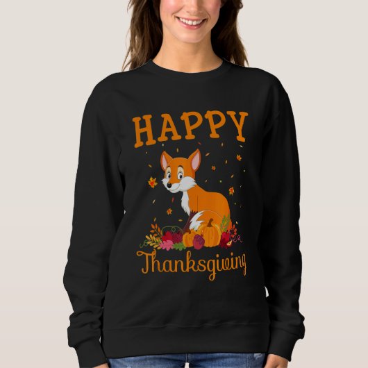 Retro Fox Happy Thanksgiving Matching Family Pajam Trui (Voorkant)