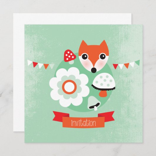 Retro fox kinderen verjaardagsuitnodiging kaart (Voorkant / Achterkant)