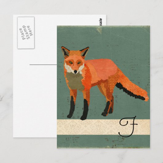Retro Fox Monogram Briefkaart (Voorkant / Achterkant)