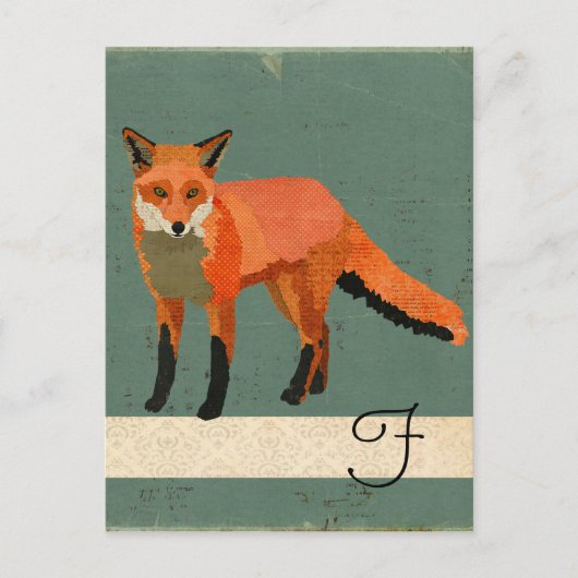 Retro Fox Monogram Briefkaart (Voorkant)