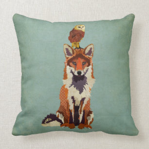 Retro Fox & Owl Pillow Kussen
