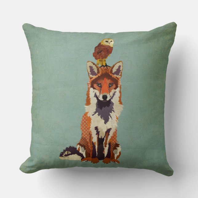 Retro Fox & Owl Pillow Kussen (Voorkant)