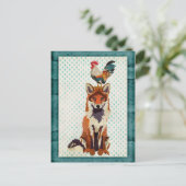 RETRO FOX & ROOSTER BRIEFKAART (Staand voorkant)
